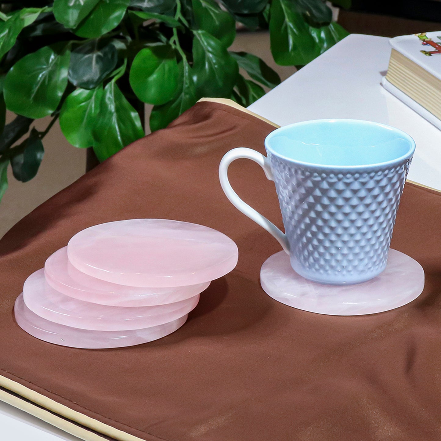 Rose Quartz Gemstone Tea Coaster Set