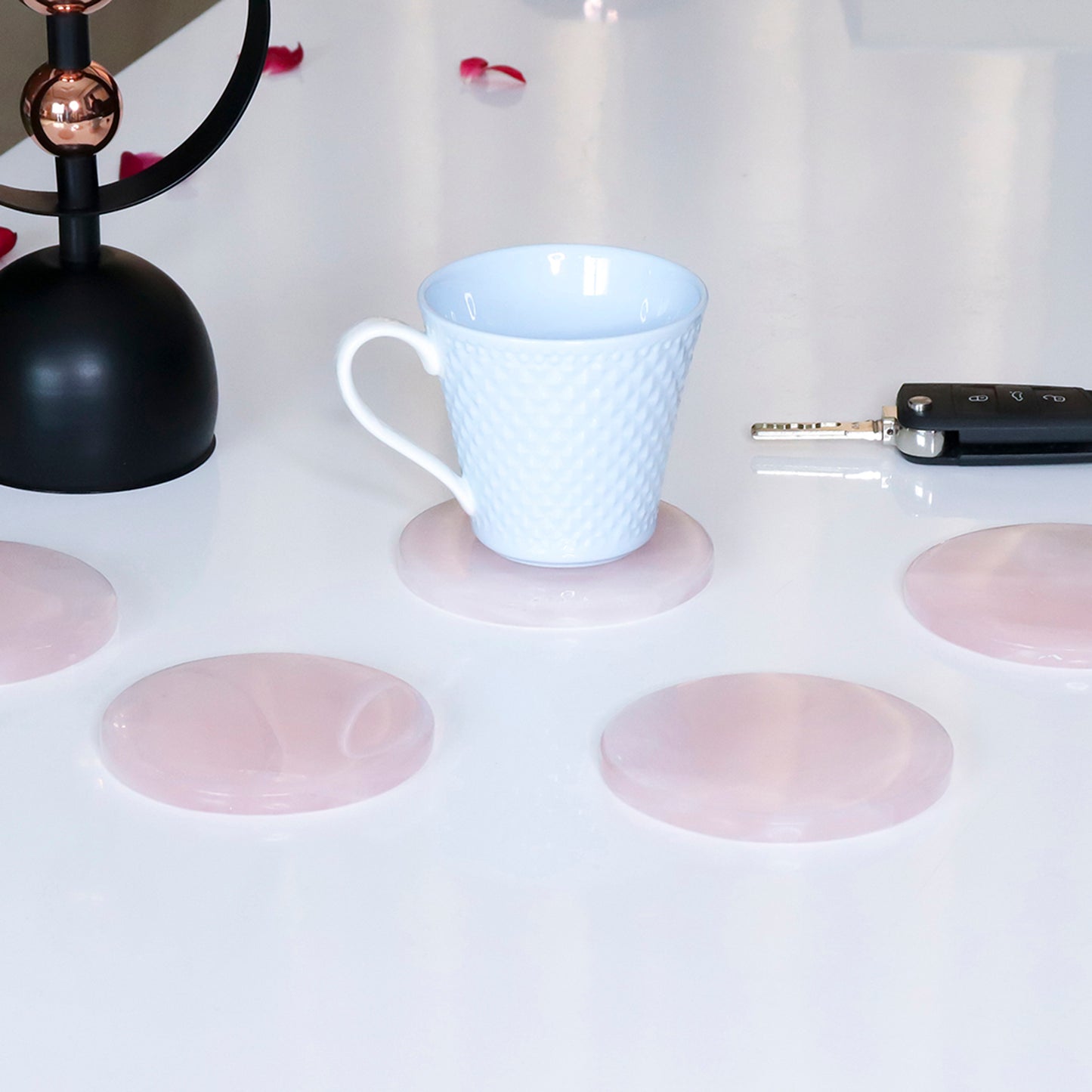 Rose Quartz Gemstone Tea Coaster Set