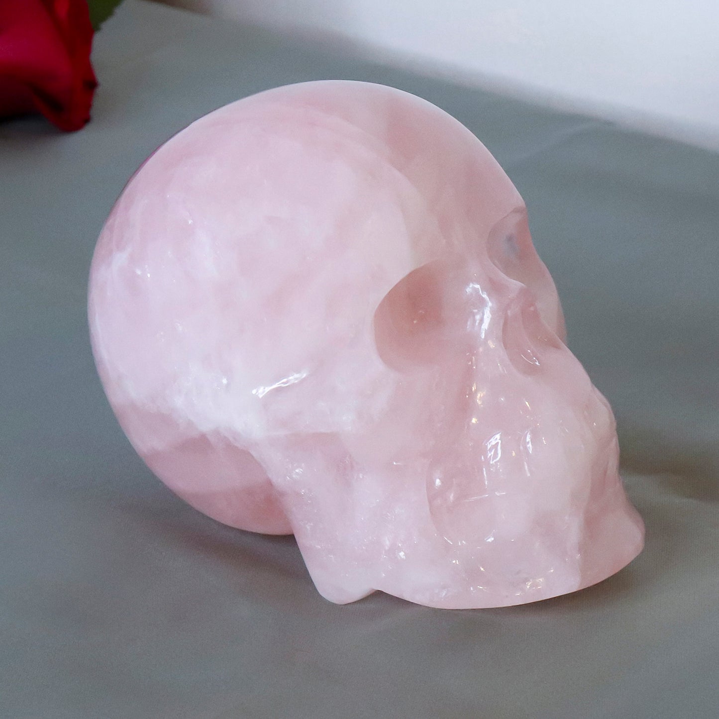 Rose Quartz Hand Carved Skull