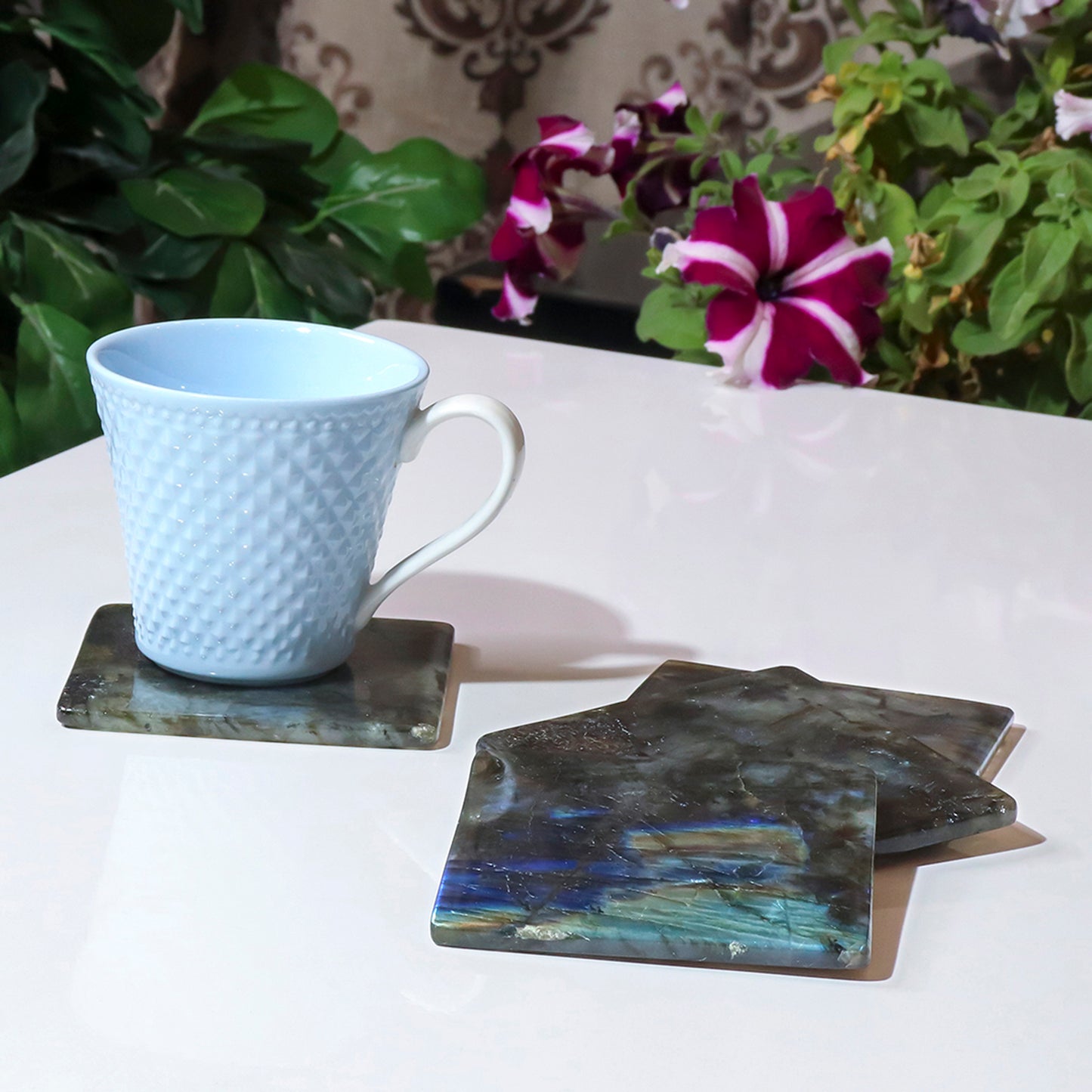 Labradorite Gemstone Tea Coaster Set square