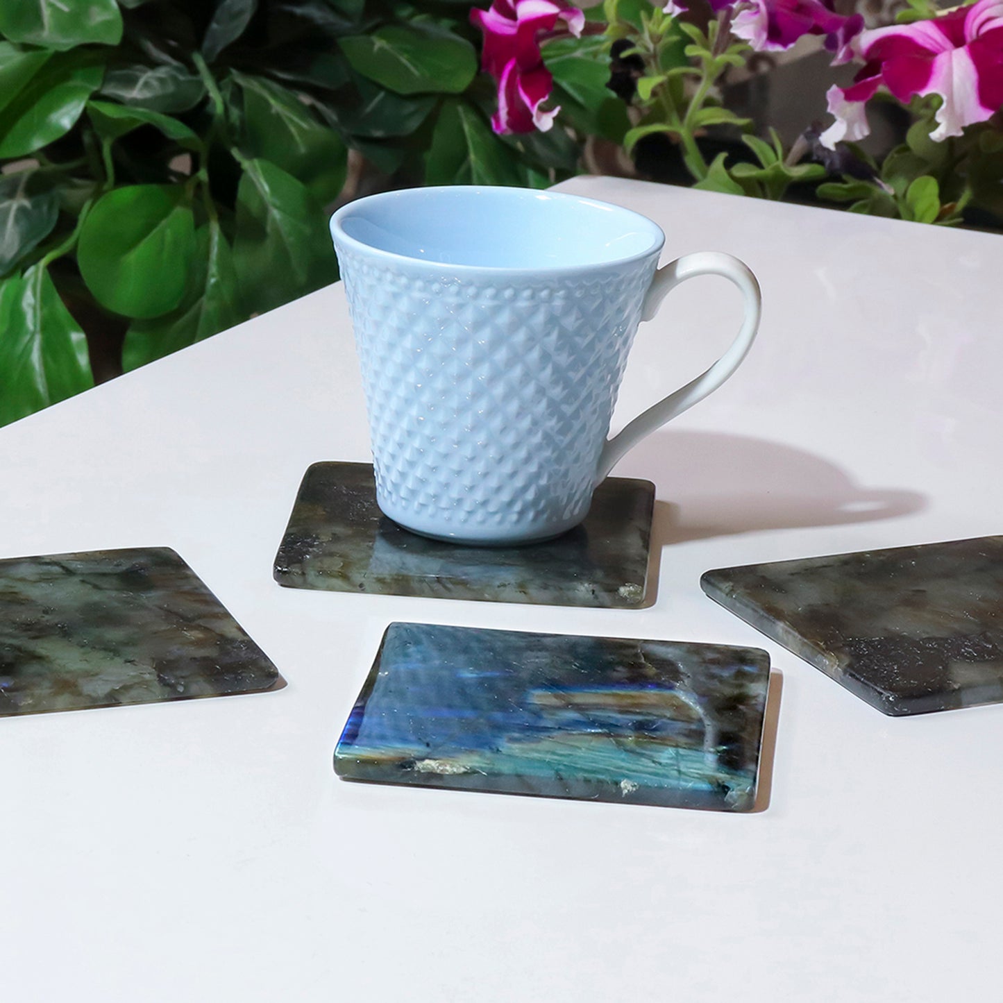Labradorite Gemstone Tea Coaster Set square