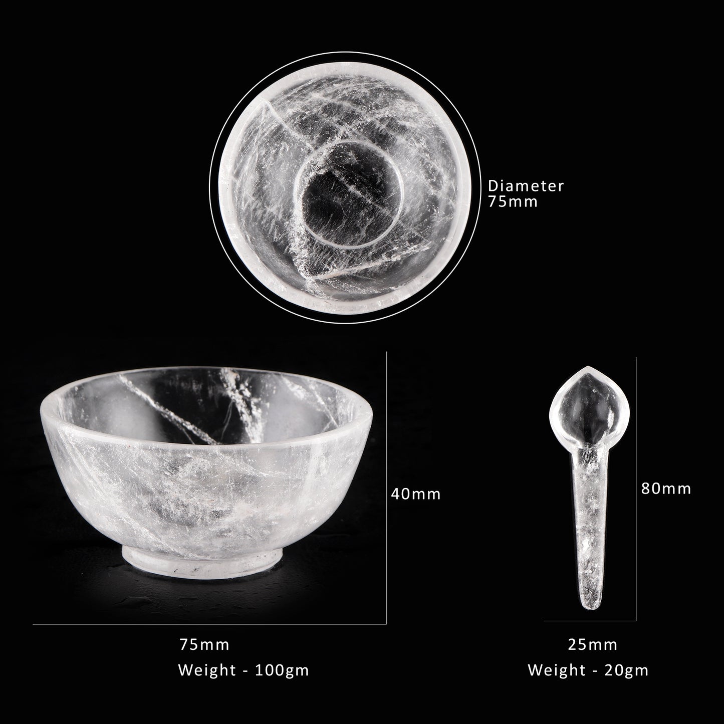 Natural Rock Crystal Bowl with Spoon